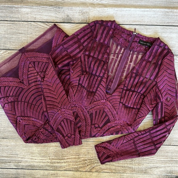 Revolve Lavish Alice Lace Long Sleeve Purple Embroidered Cocktail Dress Size 2 - Picture 7 of 12